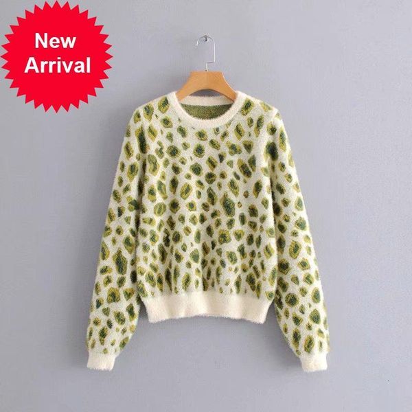 

autumn 2021 new runway fashion leopard knitted shirt animal print long sleeve female neck casual pullovers eeap, White;black