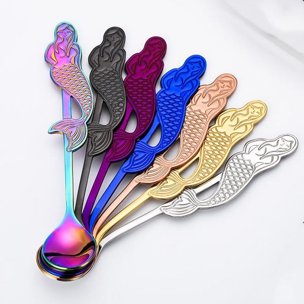 

wholesale mermaid teaspoon 50pcs/lot salt dessert flatware coffee spoons 304 stainless steel kitchen gadget