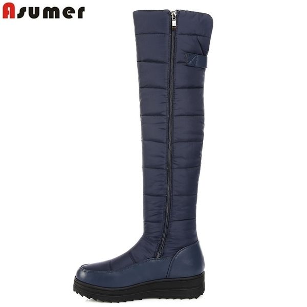 

asumer 2019 new down warm snow boots women platform thigh high boots ladies zipper winter shoes over the knee boots t200104, Black