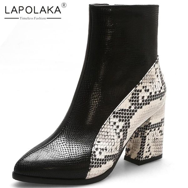 

boots lapolaka fashion large size 32-43 chunky heels mix color ins shoes woman female zip up ankle women, Black