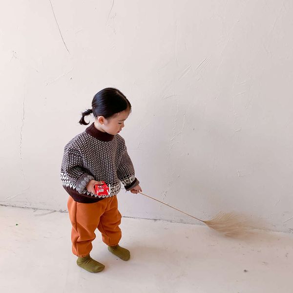 

winter left prince new clothing middle 2020 small boys' and girls' children's half turtleneck plaid sweater ihfj, Blue