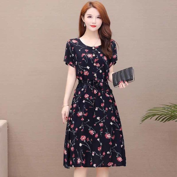 

2021 new vintage print women summer dresses 7xl casual o-neck short sleeve o-neck floral plus size womens cotton vestidos 2dqz, Black;gray