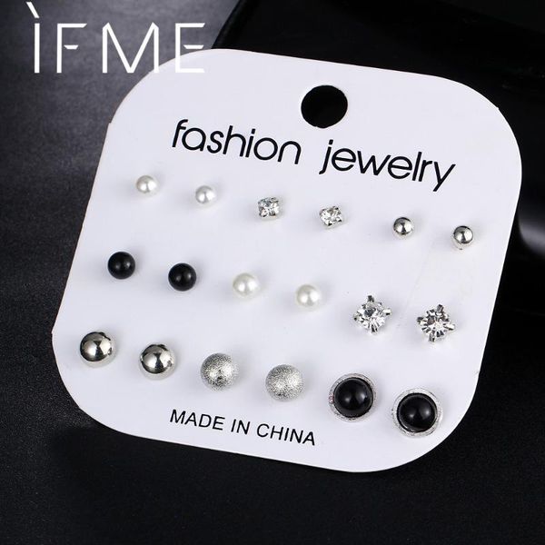 

stud if me fashion crystal mixed earring set for women silver color simulated pearl geometric round female piercing earrings, Golden;silver