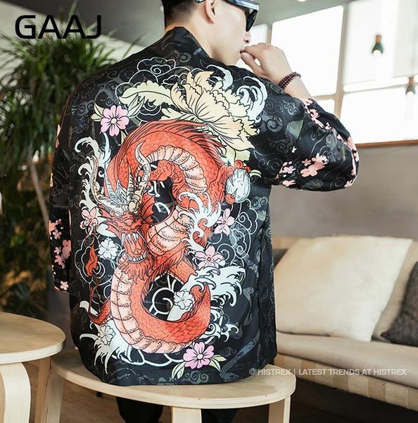 

gaaj men japanese kimono 3d print chinese dragon coat shirt man summer funny harajuku shirts style jackets hawaii shirts 5xl1, White;black