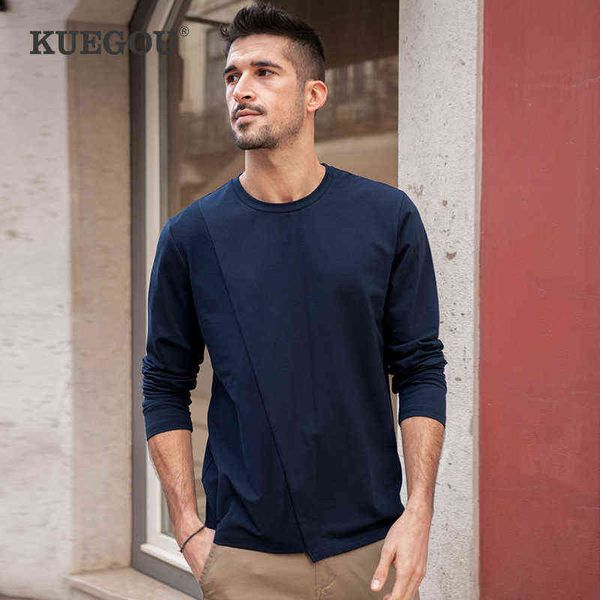 KUEGOU Cotone Spandex Abbigliamento Primaverile T-shirt da uomo Manica lunga Estendi Moda Maglietta solida Patchwork Top Plus Size ZT-88066 G1229