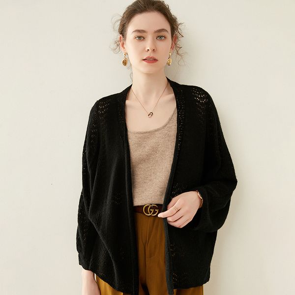 

2021 100% wool knitting women's cardigans new spring fashion 6 colours no open button jackets 03yq, White;black