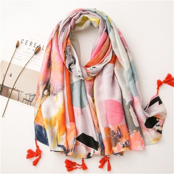 

kyqiao ethnic head designer hijab womens scarfs spain style bohemian hippie geometric pattern tassels scarf y201007, Blue;gray