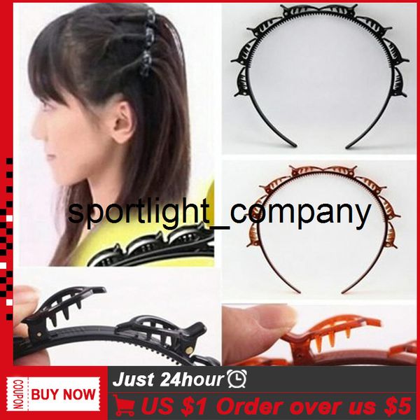 

fashion plastic double bands clip hairbands for women wash face hair holder hairbands hairband tools hairpin hair accessories, Slivery;white