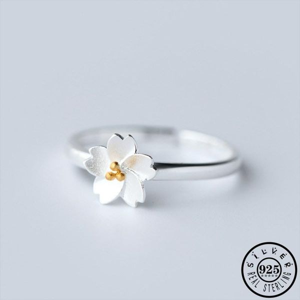 

cluster rings trendy girls 925 sterling silver aesthetic sakura flower shape adjustable open finger knuckle jewelry for women, Golden;silver