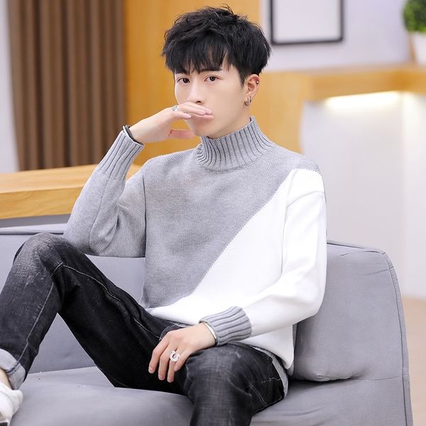 

sweater new fashion men sweaters turtleneck long sleeve casual pullover knitted sweater men's clothes 201124, White;black