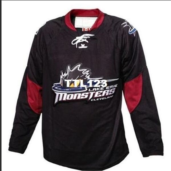 

real 421 real full embroidery customize ahl cleveland lake erie monsters hockey jersey or custom any name or number, Black