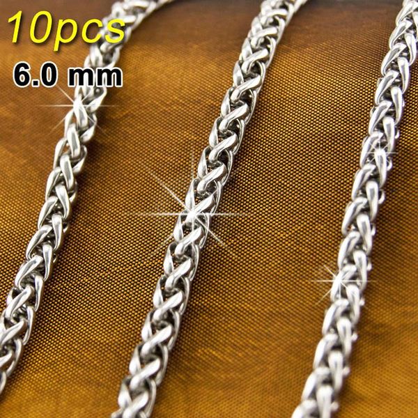 

5pcs men jewelry 6mm thick wheat link braided chain silver gold stainless steel necklace braided casual sporty wholesale 6.0