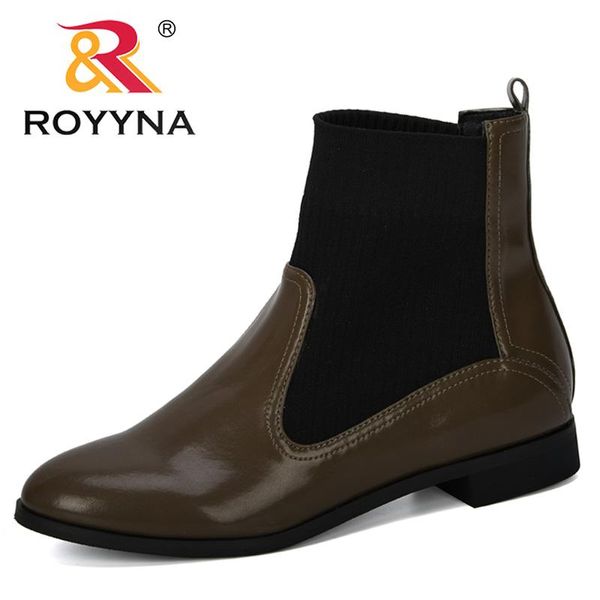 

boots royyna 2021 designers microfiber women winter booties woman slip on ladies ankle round toe feminomo footwear, Black
