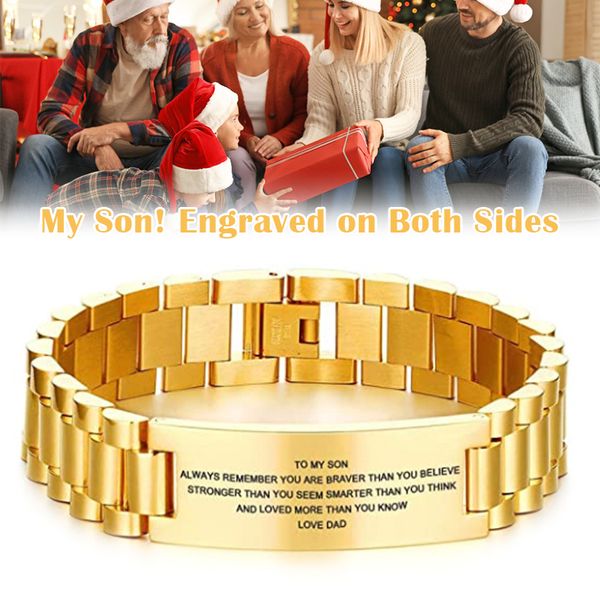 

to my son engraved on one side bracelet letters engraved titanium steel bracelets lxh b1205, Black