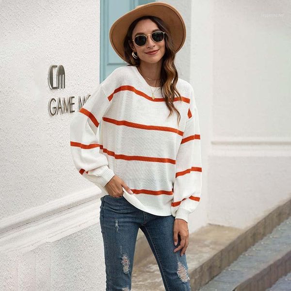 

women's sweaters 2021 autumn striped sweater women jumpers ladies loose off shoulder pullover knitted for knitwear1, White;black