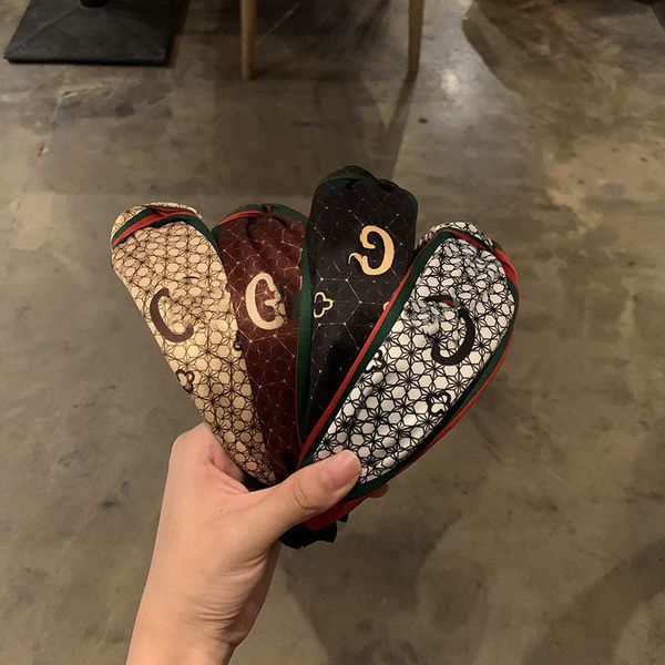 

23ss 19style korean designer letters print headband luxury women girls red green stripe wide edge bowknot hair hoop luxury twist turban head, Silver
