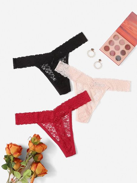 

3pack plus floral lace thong k9s0#, Black;white