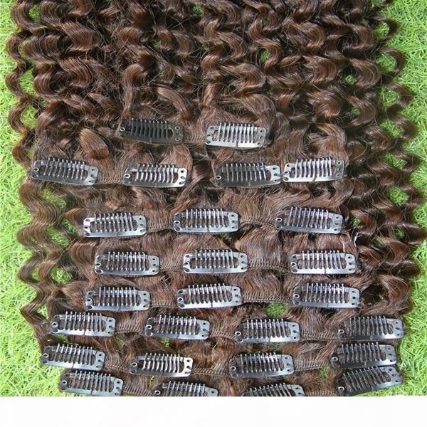 

dark brown afro curly clip in human hair extensions 8pcs set brazilian 9a clip in human hair extensions clip ins curl, Black