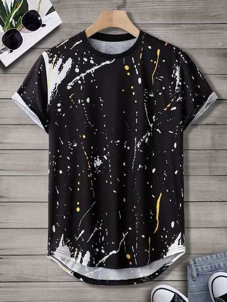

men splash ink high low tee q340#, White;black