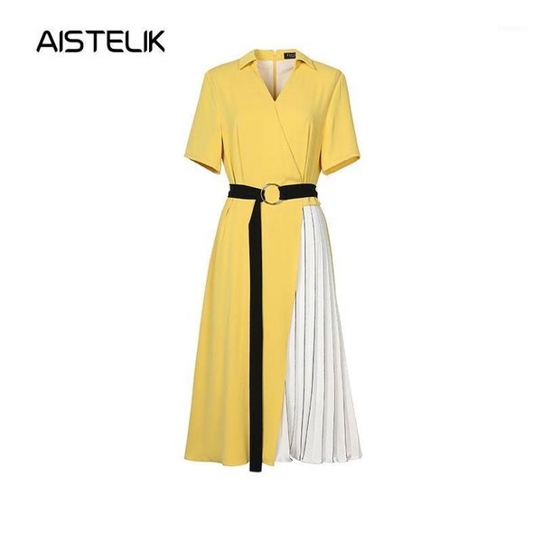 

aistelik 2020 new dress spring and summer women's fashion design beam waist temperament light and sophisticated high-end dress1, Black;gray