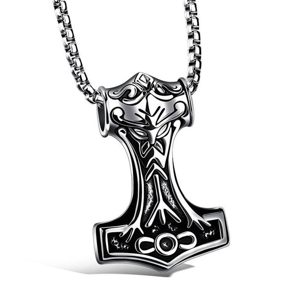 

chains huge hammer scandinavian pendant norse jewelry with stainless steel chain, Silver