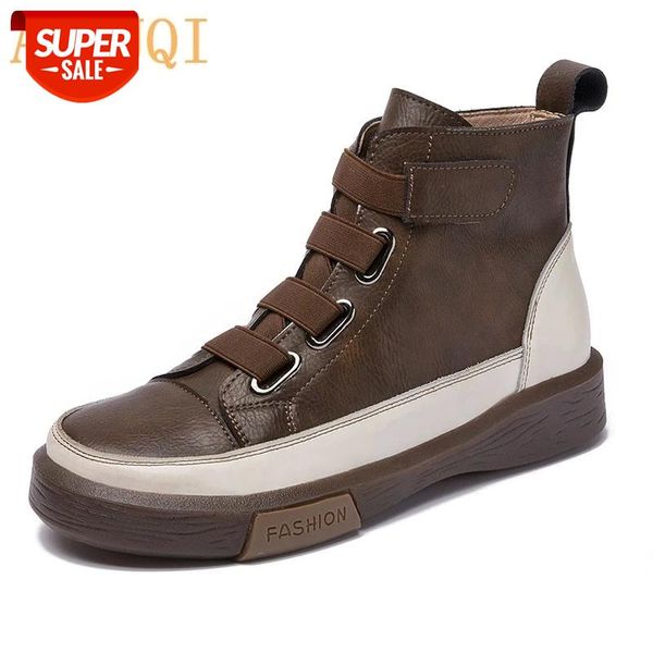 

aiyuqi women spring shoes flat genuine leather 2021 new color matching front tie ladies single boots trend girl student shoes #ro0k