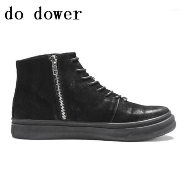 

men genuine leather casual shoes trainers male high ankle fur boots lace-up zip men owen shoes flats winter black sneaker1