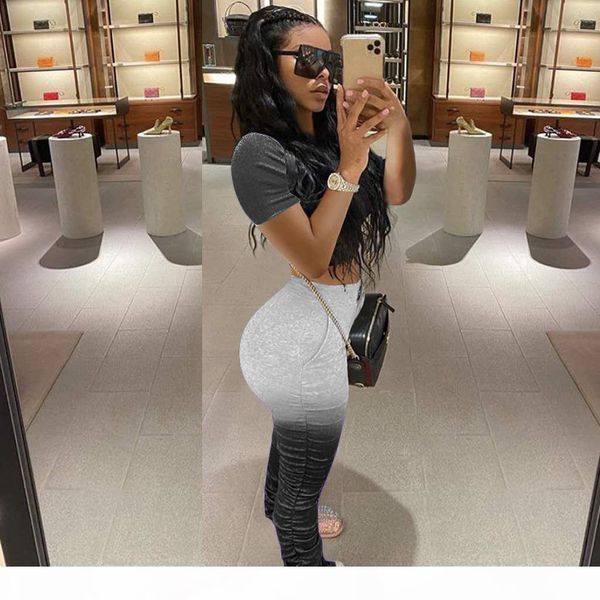 

women designer two piece sets short sleeve crop and pants set gradient long pants 2pc tracksuits for summer spring autumn, Gray