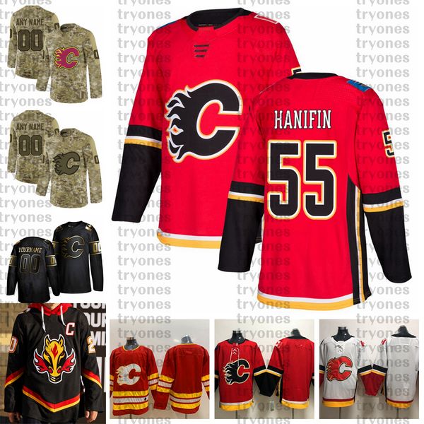 

2021 reverse retro customize #55 noah hanifin calgary flames jerseys golden edition camo veterans day fights cancer hockey jersey, Black;red