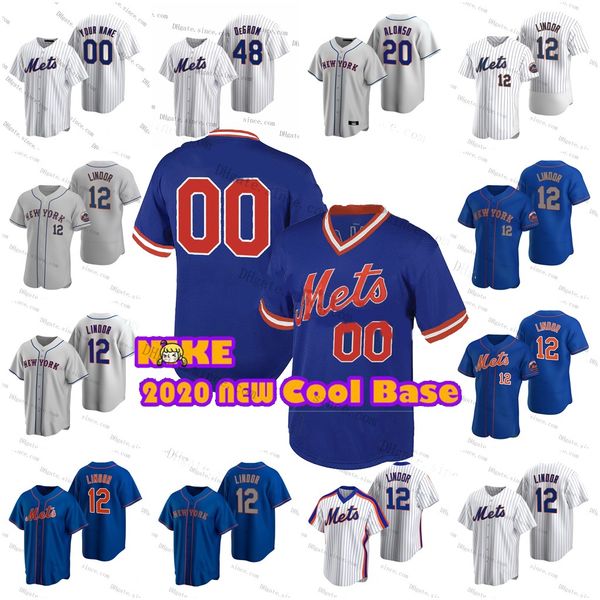 

12 francisco lindor 48 jacob degrom 20 pete alonso jersey 6 jeff mcneil marcus stroman 34 syndergaard strawberry jersey custom stitched, Blue;black