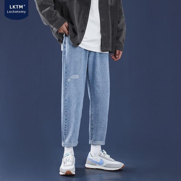

men's clothing hong kong style men's jeans korean style trendy slim straight ins retro daddy autumn and winter long pants, Blue