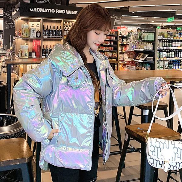 

fitaylor new winter women hooded bright color jacket thick warm zipper windproof streetwear cotton coat loose candy color parka1, Black