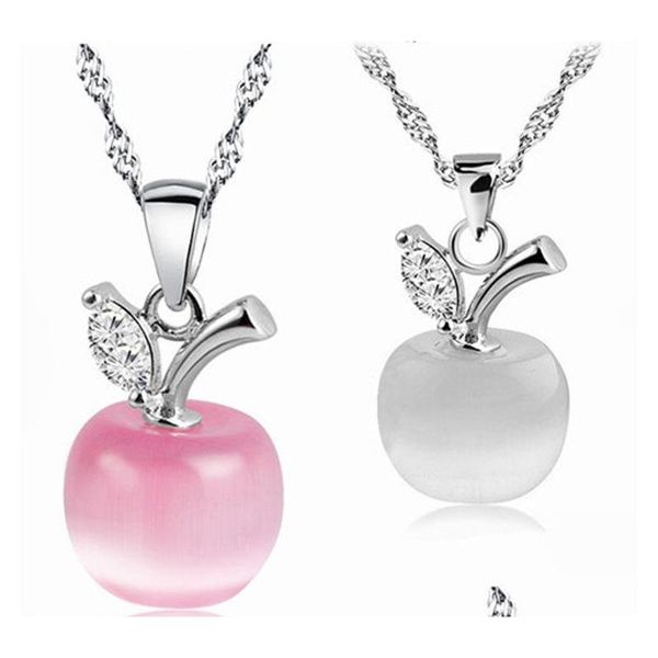 

opal stone pendant necklace pink white apple moonstone charm silver chain for women ladies fashion jewelry in bulk m41ml