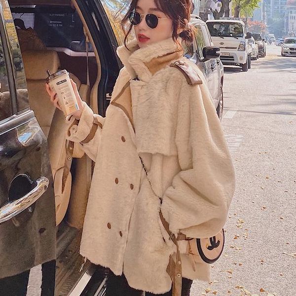 

bella philosophy wonder winter faux lamb fur coat vintage female new thick fur hairy casual loose jacket warm ladies overcoats1, Black