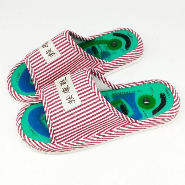 

women's summer slippers indoor healthy home shoes red blue magnet stripe massage slippers flip flops women slides flat sandals #gr7z, Black