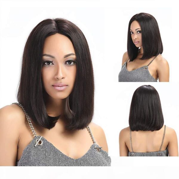 

short bob straight lace front wig full lace human hair wig preplucked natural hairline with baby hair brazilian remy hair for black women, Black;brown