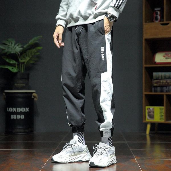 

men's pants 2021 spring fashion patchwork streetwear sweatpants men loose joggers ankle length sportswear casual track, Black