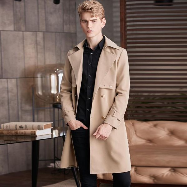 

male winter autumn trench luxury solid color long style mens jackets and coats plus size 6xl man coats with belts, Black