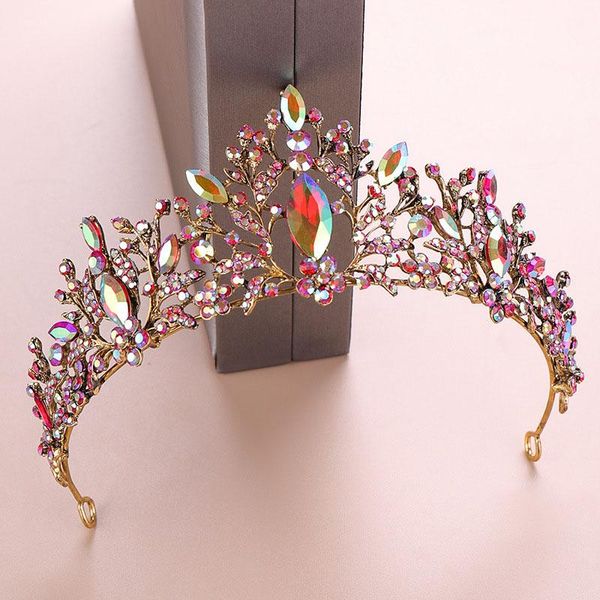 

crystal pink rhinestone alloy bridal crown hair jewelry tiaras de noiva headpiece women hair accessories for wedding birthday bh, Golden;silver