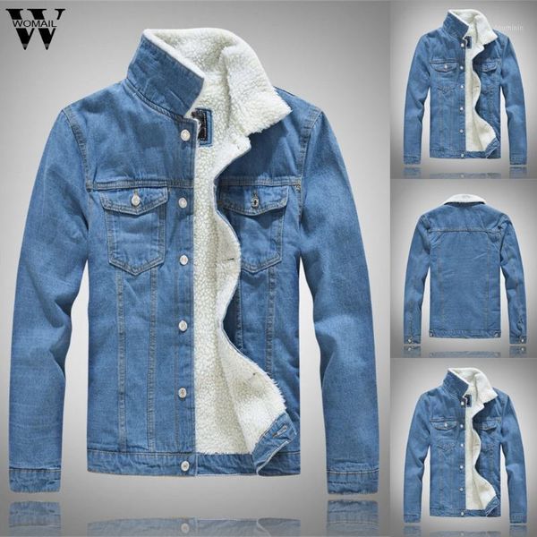 

womail jacket men 2020 autumn winter fashion solid retro pockets jacket casual plus velvet thick new denim jackets coats1, Black;brown