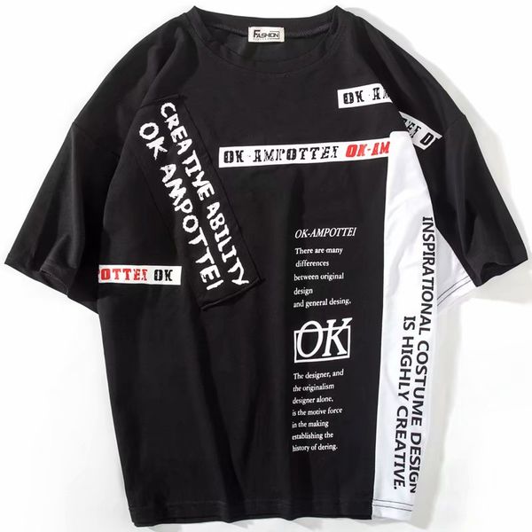 

2020 men's t shirts fashion hip hop splice color half sleeve tee casual summer exercise undershirts men clothing, White;black