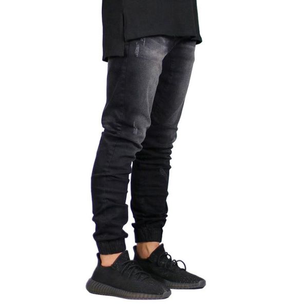 

men's jeans high street slim fit men fashion casual ripped hole denim trousers quality plus size clothing, Blue