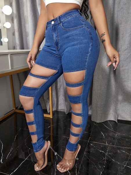 

sxy cutout zip up skinny jeans u25q#, Blue
