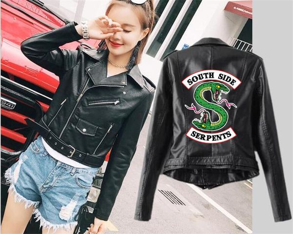 

2021 new runway women's riverdale jacket, jacket made of artificial leather for south side biker fashion serpents, gtw8, Black
