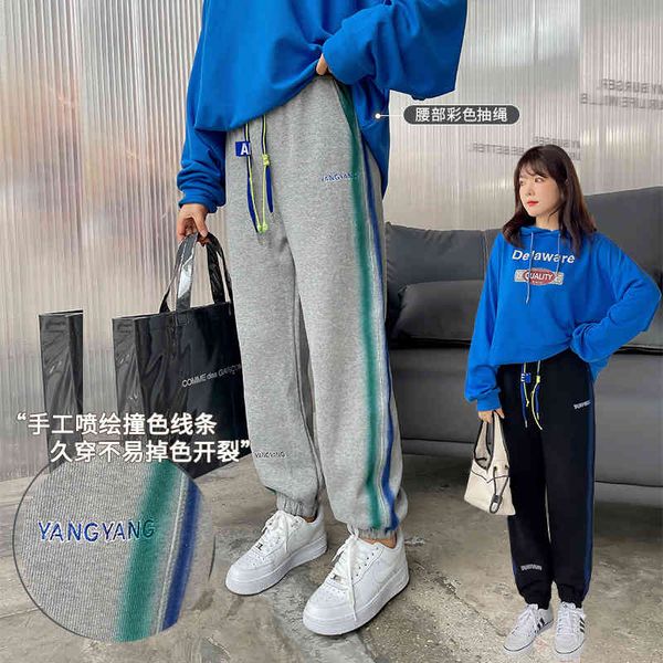 

women's pants & capris double day autumn large women's clothes 200kg fat mm fattening drawstring contrast color leggings 6565 hnyl, Black;white