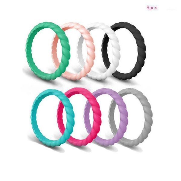 

wedding rings 8pcs women silicone band ring thin-silicone stackable comfort fit sparkle rubber elegant flexible1, Slivery;golden