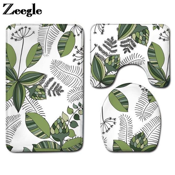 

bath mats printing toilet mat flannel bathroom carpet rug shower room absorbent u-shaped anti-slip floor set