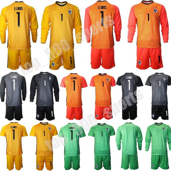 

new long sleeve france 1 hugo lloris goalie soccer jerseys set goalkeeper kit men 16 steve mandanda 23 areola football shirt kits, Black