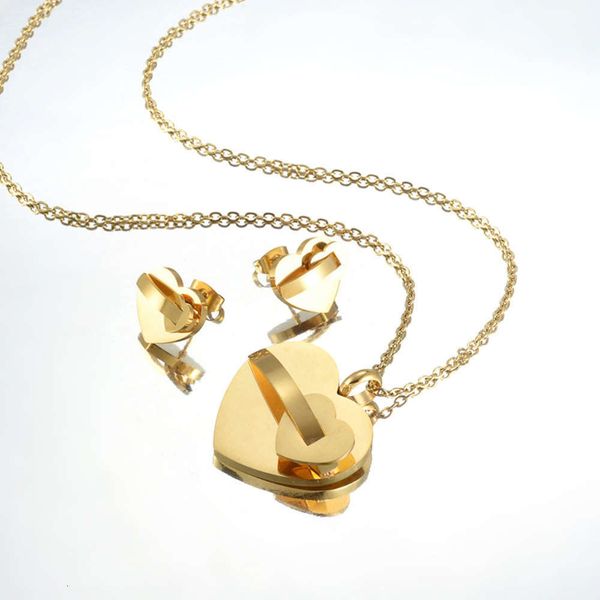 

cross chain love flat shaped pendant necklace simple long lady earrings combination jewelry set, Silver