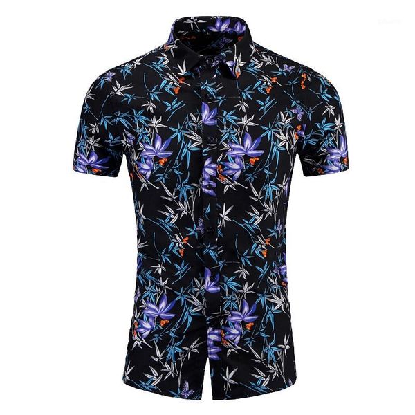 

2020 new fashion trendy floral floral shirt slim fit cotton beach hawaiian shirt large size1, White;black